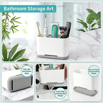 AOLIGO 5 Slots Bathroom Toothbrush Holder, with Drain Holes, Non Slip Design, Removable for Easy Cleaning, Suitable for Bathroom Vanities, Sinks, and Other Settings, Gray