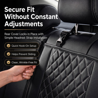 FLORAY Waterproof PU Leather Car Seat Covers Full Set, Universal Auto Seat Protectors for Sedans & Compact SUVs, Airbag Compatible, Black