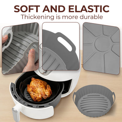 M Buder 2 Pack Silicone Air Fryer Liners, 4-7 QT Air Fryers, Reusable Food Grade Basket Bowl, Replacement for Parchment Paper, Baking Tray Oven Accessories, Round Gray&Black (Top 7.9in, Bottom 6.7in)