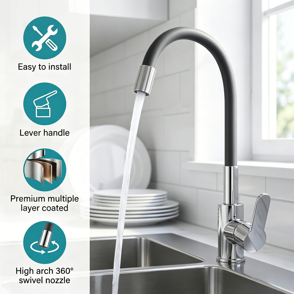 LZSDS Kitchen Faucet with Sprayer for RV, 360 Rotating Brass, Black