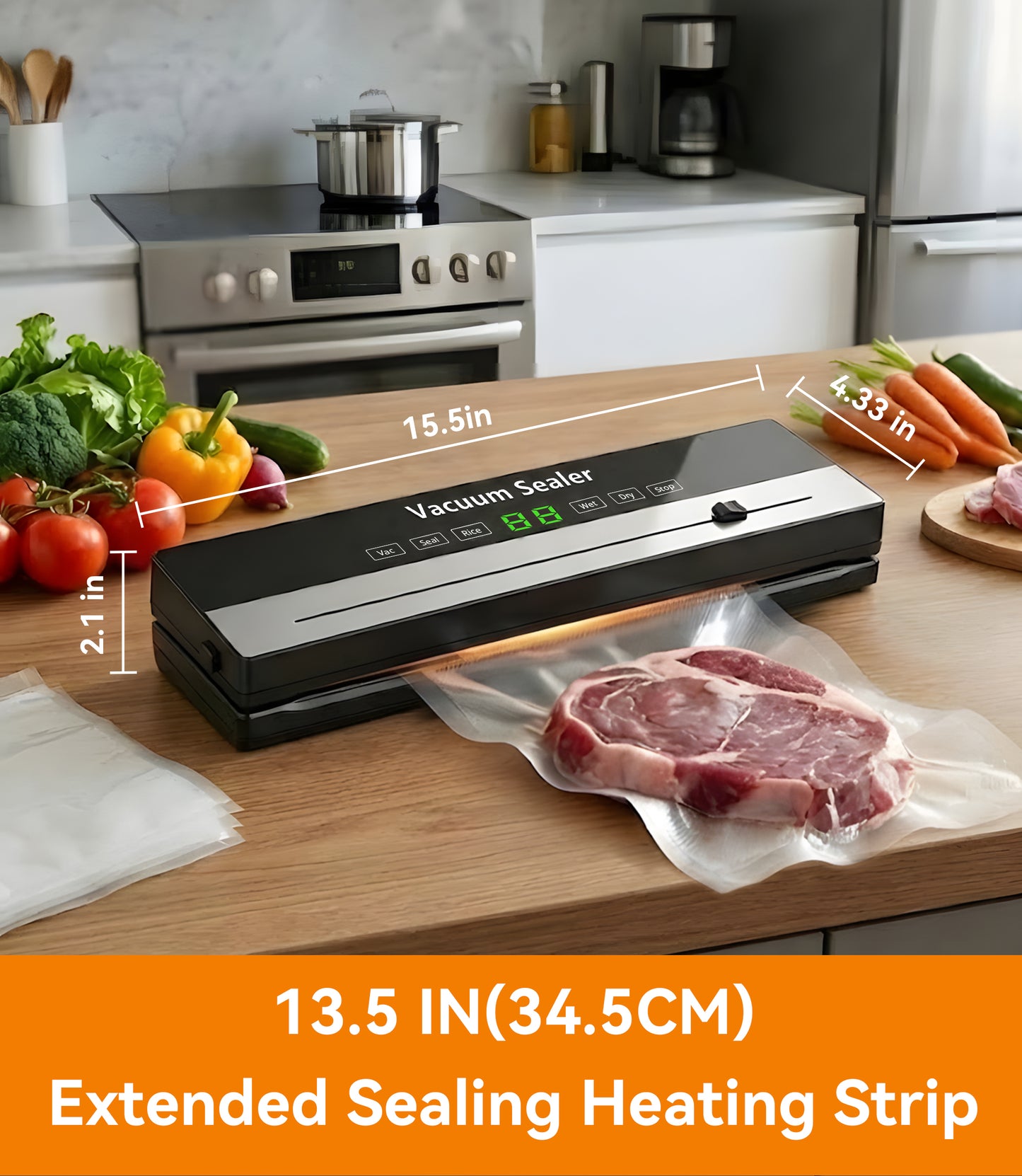 M Buder Vacuum Sealer Machine 16.5in, Automatic Sealing for Food Storage with Cutter, 5 Modes, Residential, Commercial