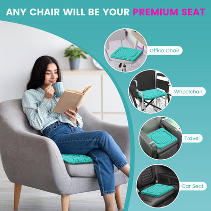 AOLIGO Gel Seat Cushion for Long Sitting, 17" x 15" Enlarged Thickened Pad, Soft & Breathable Office and Wheelchair Comfort, Cyan