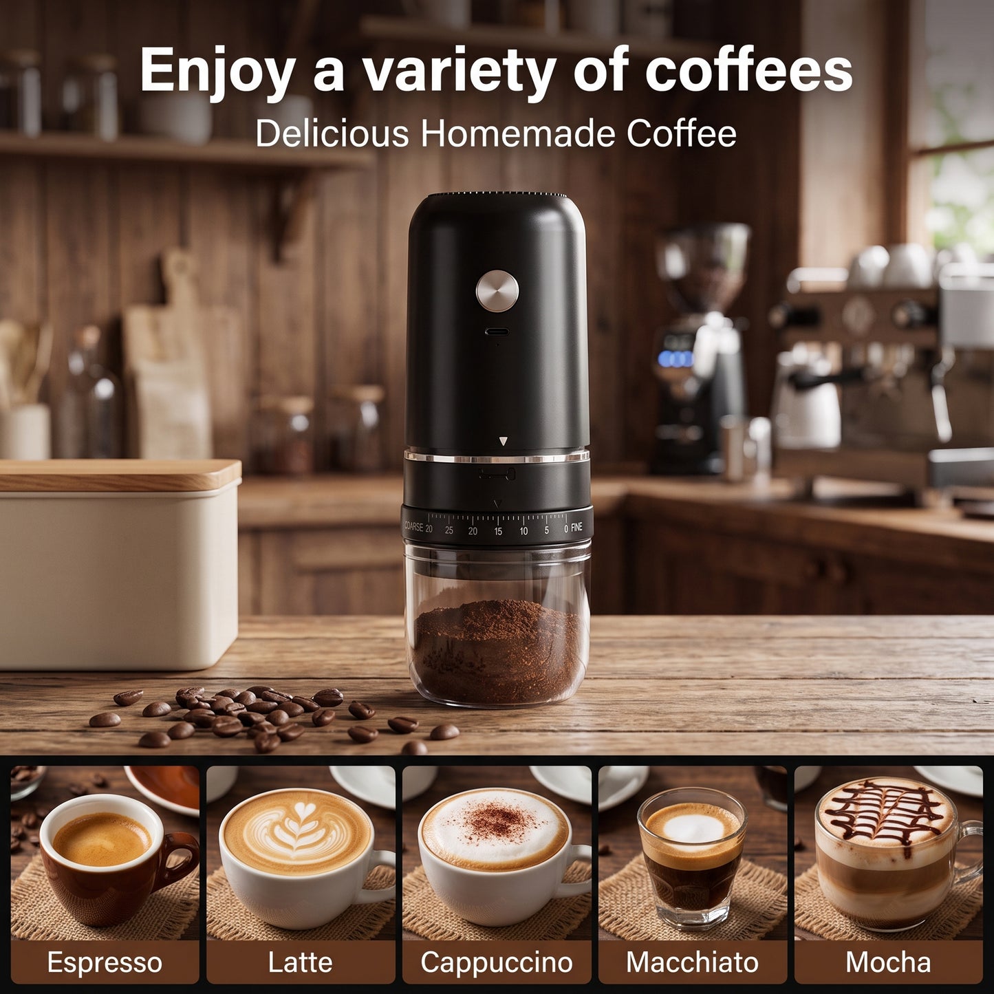 M Buder Electric Coffee Grinder, One-Touch Automatic Burr Coffee Grinde, Spice Grinder 30 Precise Grind Settings