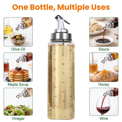 Riousery Glass Honey Dispenser Bottle, 17oz (500ml) No-Drip Syrup Dispenser with Measurement Marks, Stainless Steel & Glass, Leakproof Lid for Honey, Oil, Syrup