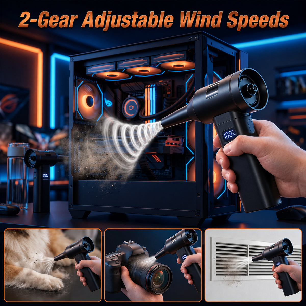 MORSUMA Portable Compressed Air Duster with Digital Display, 130000 RPM, Black, 1-Pack