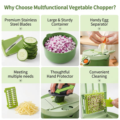 M Buder 15pcs Vegetable Chopper, Food Chopper with 8 Blades, Container, Vegetable Dicer Slicer for Onion, Veggie, Cheese, Green