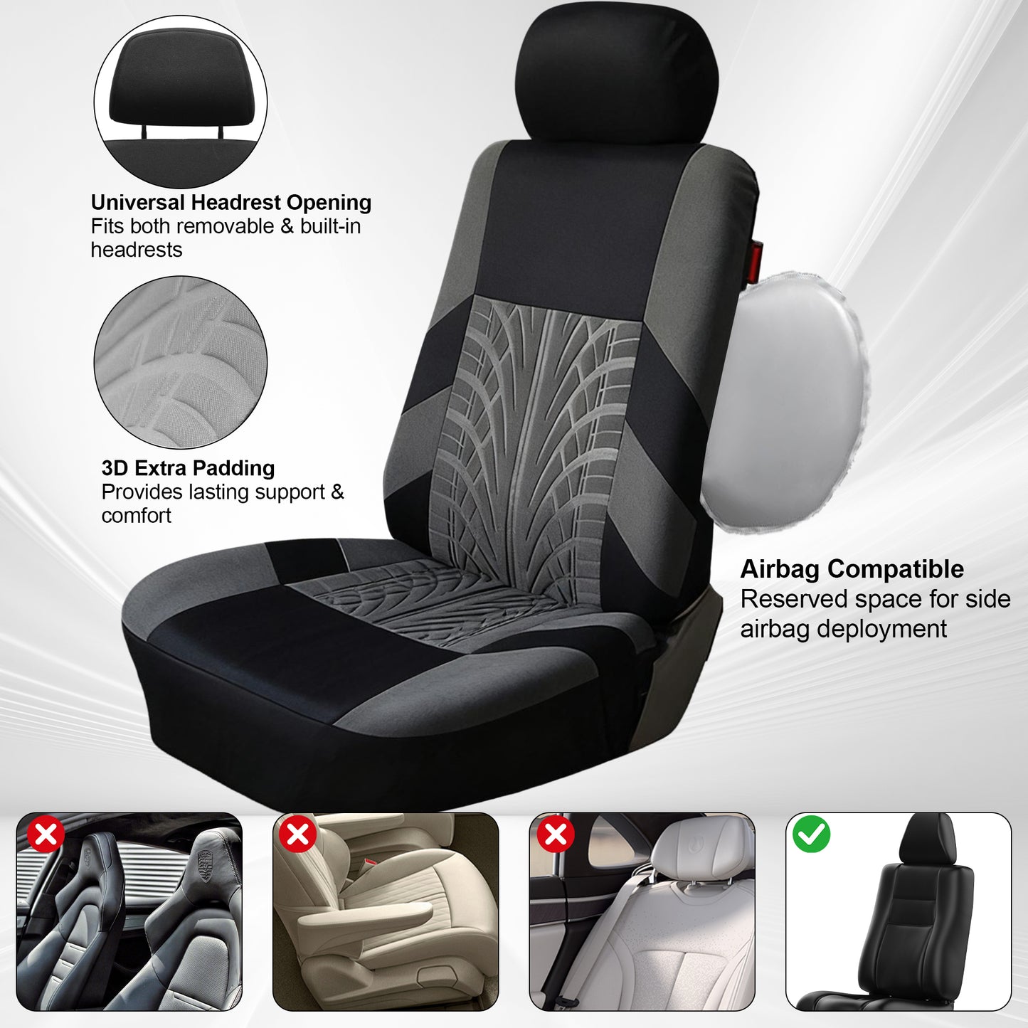 FLORAY 9-Piece Car Seat Covers - Airbag Safe, Thickened, Split Rear, Machine Washable - Universal Fit for Cars, SUVs, Trucks, Gray