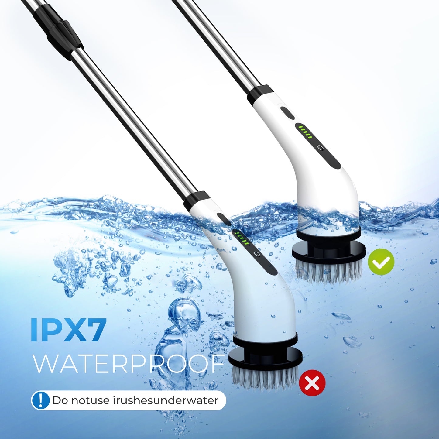 BIMZUC Electric Spin Scrubber, Cordless Cleaning Brush, 7 Replaceable Heads, Extendable Handle, White