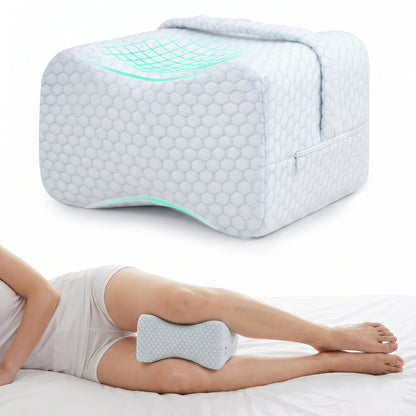 Alylo Memory Foam Knee Pillow for Side Sleepers, Ergonomic Leg Cushion with Adjustable Strap for Hip & Back Support, White