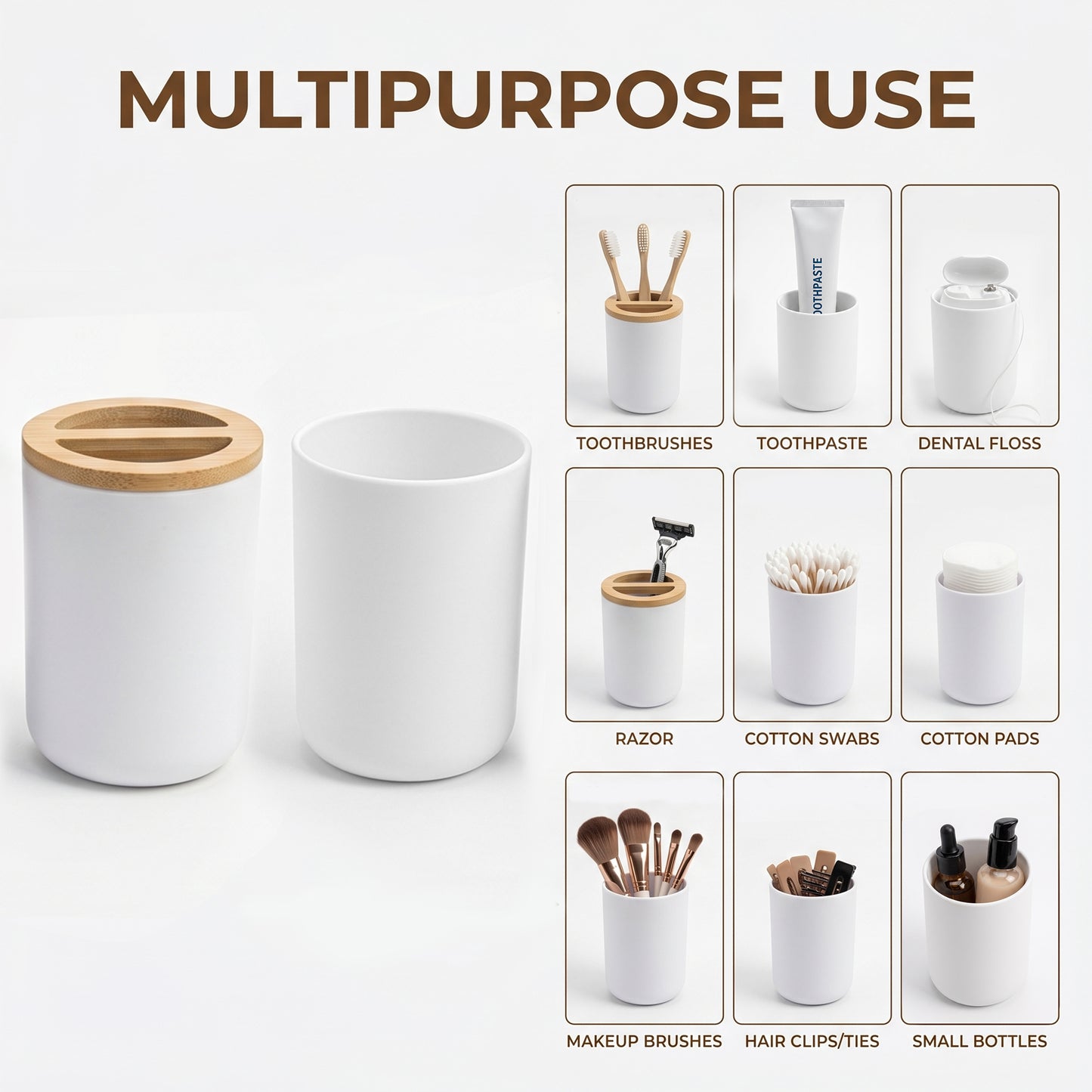 LZSDS 6 Piece Bathroom Accessory Set, Plastic Soap Dispenser with Trash Can and Toilet Brush for Vanity Countertop
