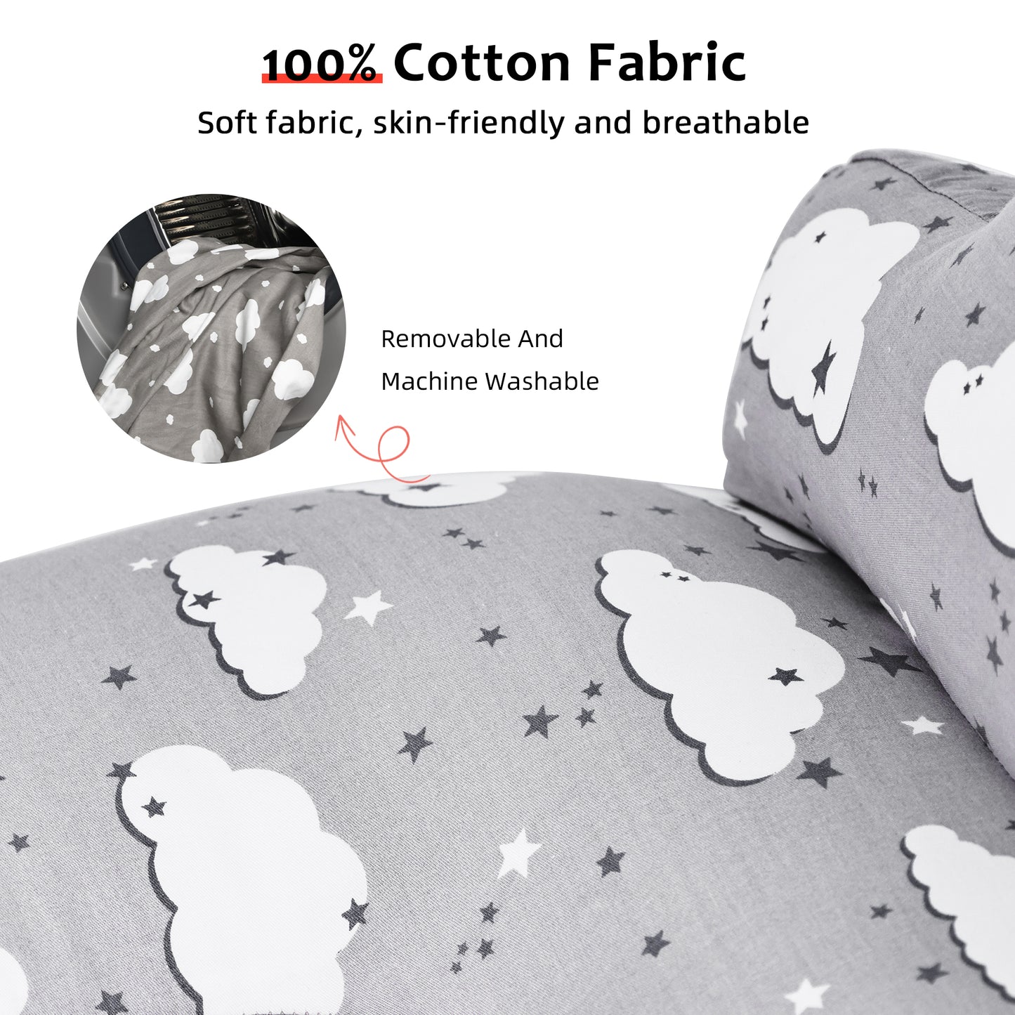 RUPOUN Nursinfg Pillow with Waist Strap for Breastfeeding, Grey