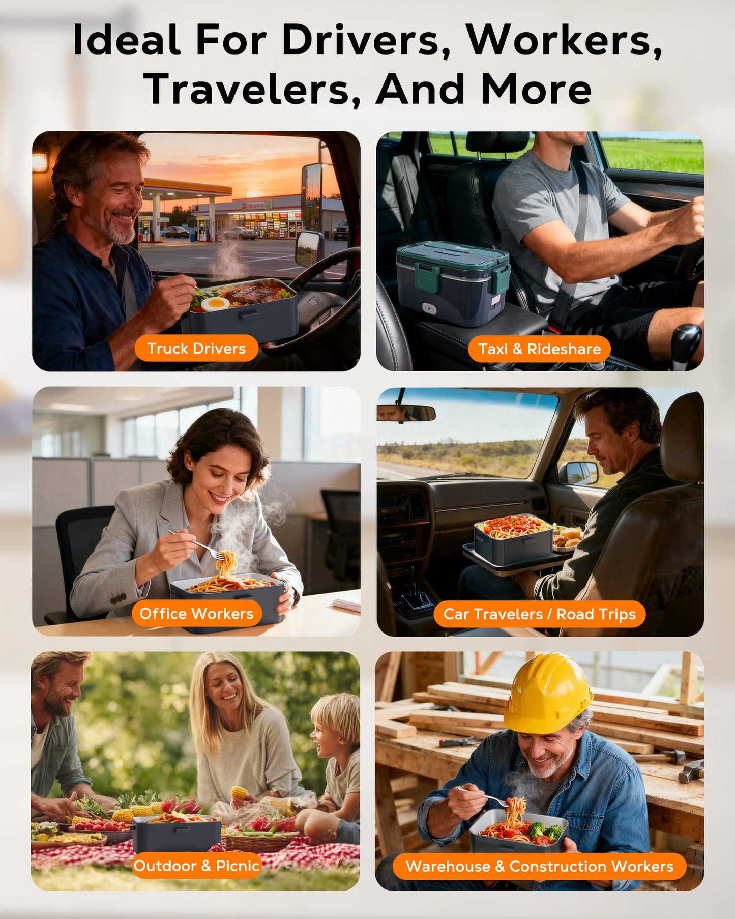 WEENEED Electric Lunch Box 1.8L, 60W Portable Food Heater for Car/Truck and Home, Stainless Steel with Fruit Box, Gray Green