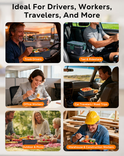 WEENEED Electric Lunch Box 1.8L, 60W Portable Food Heater for Car/Truck and Home, Stainless Steel with Fruit Box, Gray Green