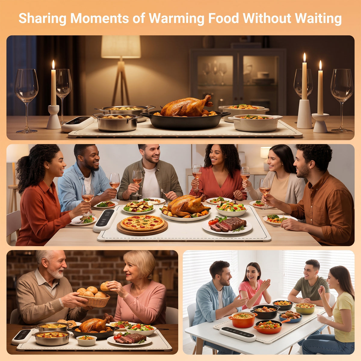 M Buder Food Warming Tray, Electric Warmer Mat, Portable Warmer for Party, Family Dinner, Residential, 3 Adjustable Temperature and Timer