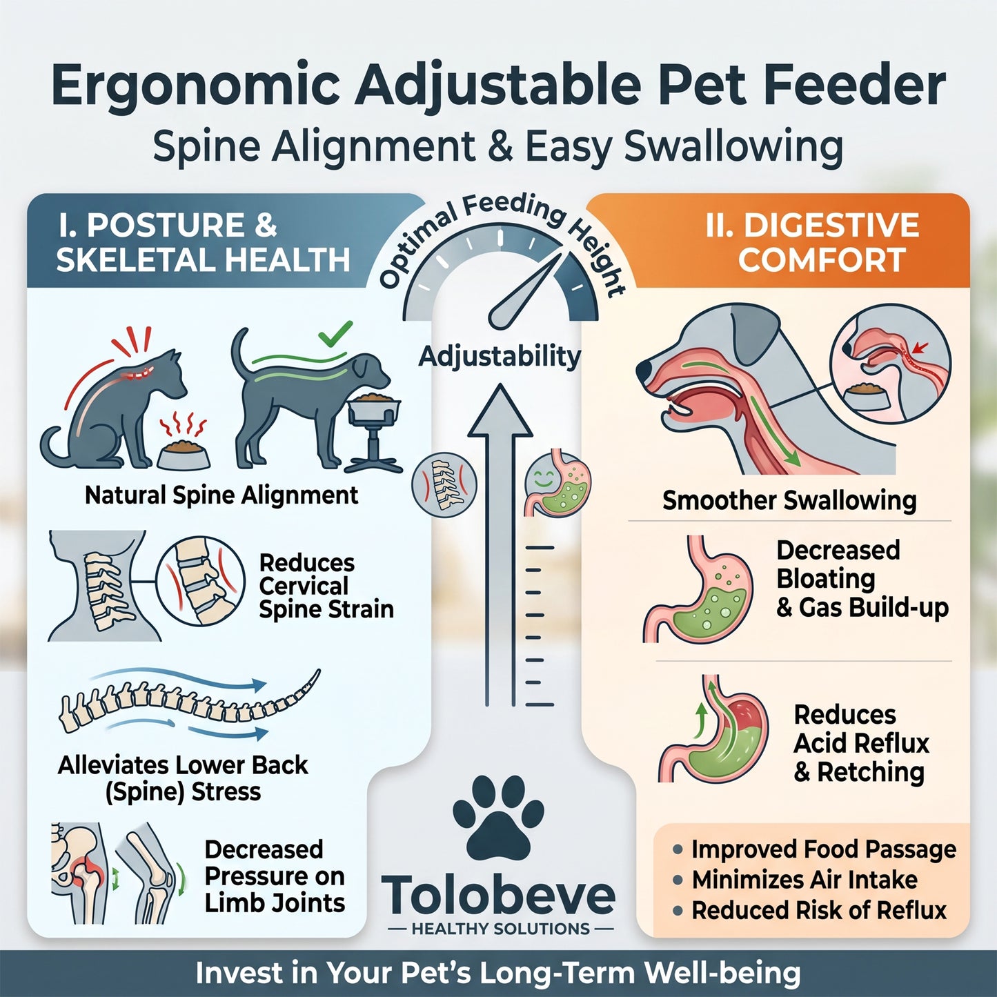 Tolobeve Adjustable Elevated Dog Bowl Stand with Tilted Design for Medium & Large Dogs,Black