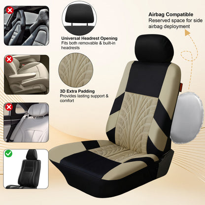 FLORAY 9-Piece Car Seat Covers - Airbag Safe, Thickened, Split Rear, Machine Washable - Universal Fit for Cars, SUVs, Trucks, Beige