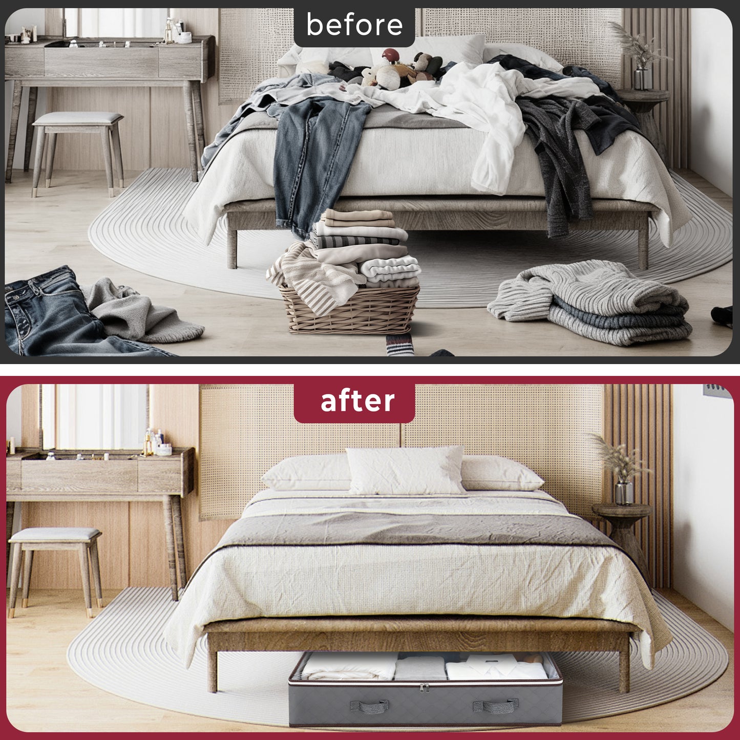 WEENEED 90L Under Bed Storage Bag, Foldable Closet Organizer for Blankets, Towels, Comforter, Sweaters, Linen Sheets