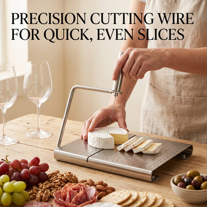 M Buder Cheese Slicer, Stainless Steel Cheese Cutter with Blade and Measuring Grids Board, Wire Cheese Cutter for Butter Cutter, Food Slicer