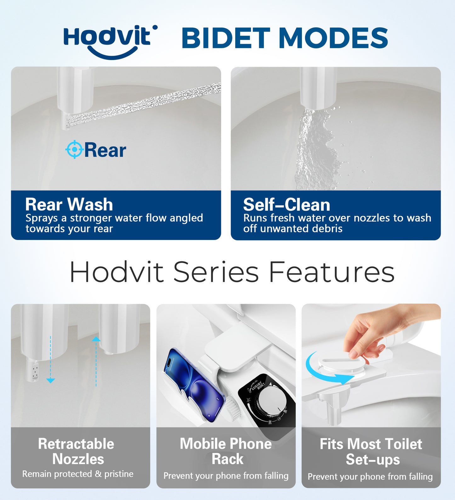 Hodvit Dual Nozzle Non-Electric Bidet Toilet Attachment with Filtration and Self-Cleaning, Adjustable Pressure Control