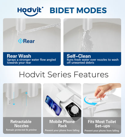 Hodvit Dual Nozzle Non-Electric Bidet Toilet Attachment with Filtration and Self-Cleaning, Adjustable Pressure Control