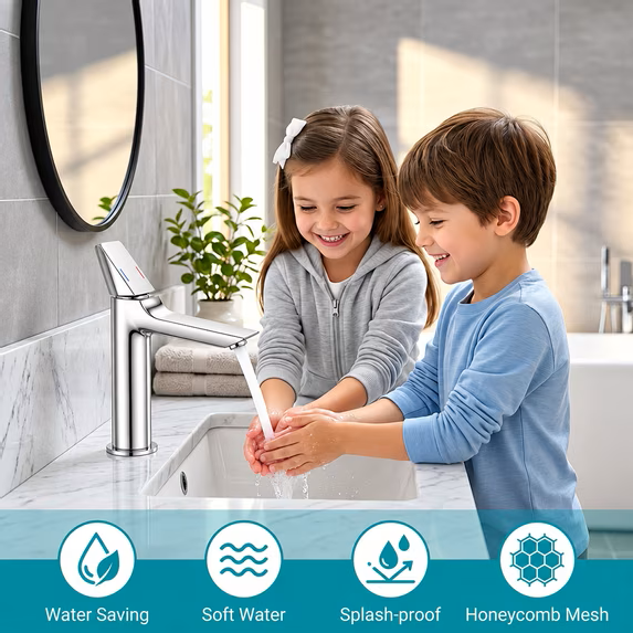 LZSDS Bathroom Faucet Single Handle, Hot Cold Dual Control Water Saving with Honeycomb Aerator and Thickened Handle