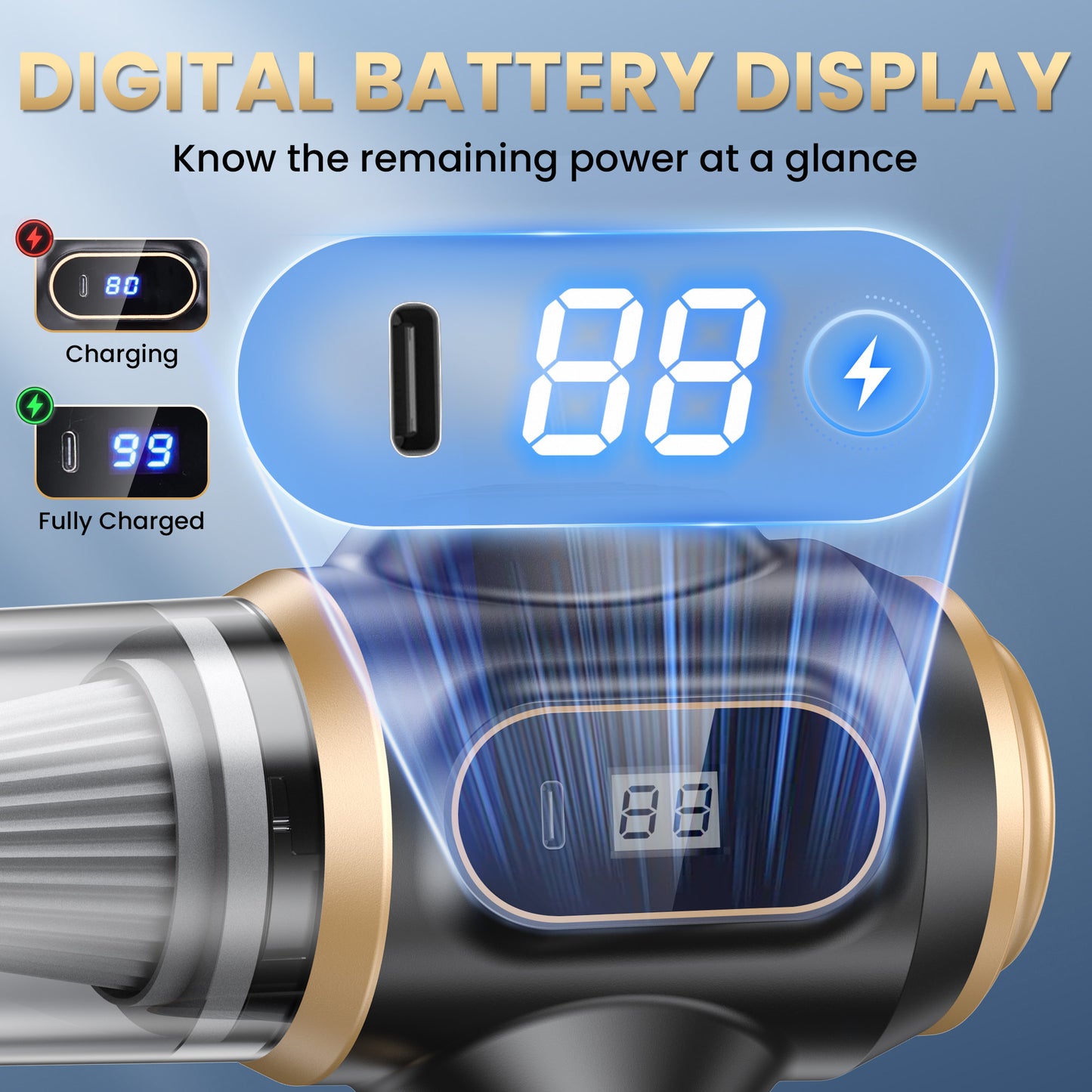 FLORAY Cordless Handheld Car Vacuum Cleaner with Digital Battery Display, Portable Cleaner with 9 Attachments for Car, Home & Office