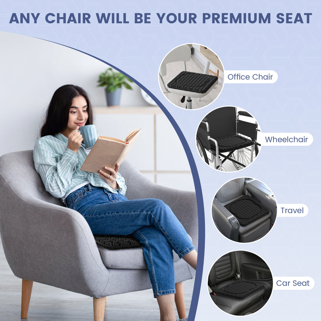 AOLIGO Gel Seat Cushion for Long Sitting, Office Chair, Car, Wheelchair, Black