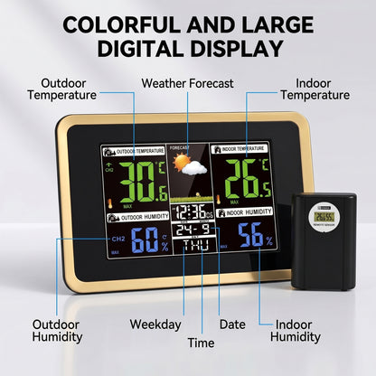 XSAPT Wireless Weather Station, Indoor Outdoor Thermometer, Color Display, Black
