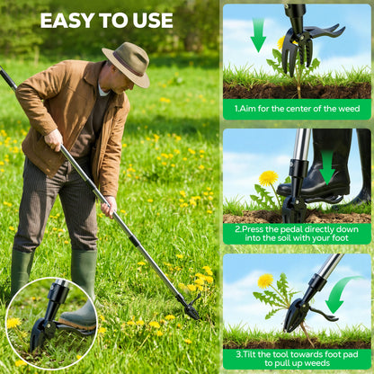 OHHANI Weed Puller Tool, 4-Section Adjustable Length, Detachable, Portable, Suitable for Gardens Lawns and Flower Beds