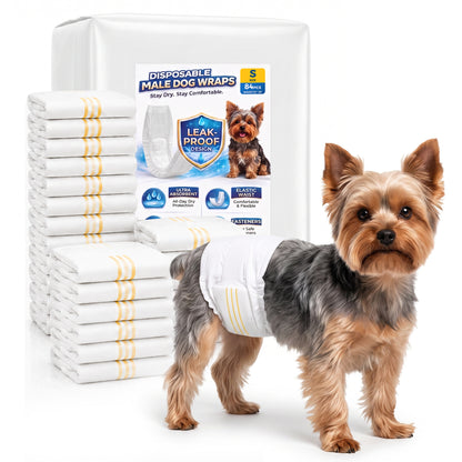 Tolobeve Disposable Male Dog Wraps, Small Size, 84 Count, Super Absorbent, Breathable, Wetness Indicator, 360 degree Leak-proof