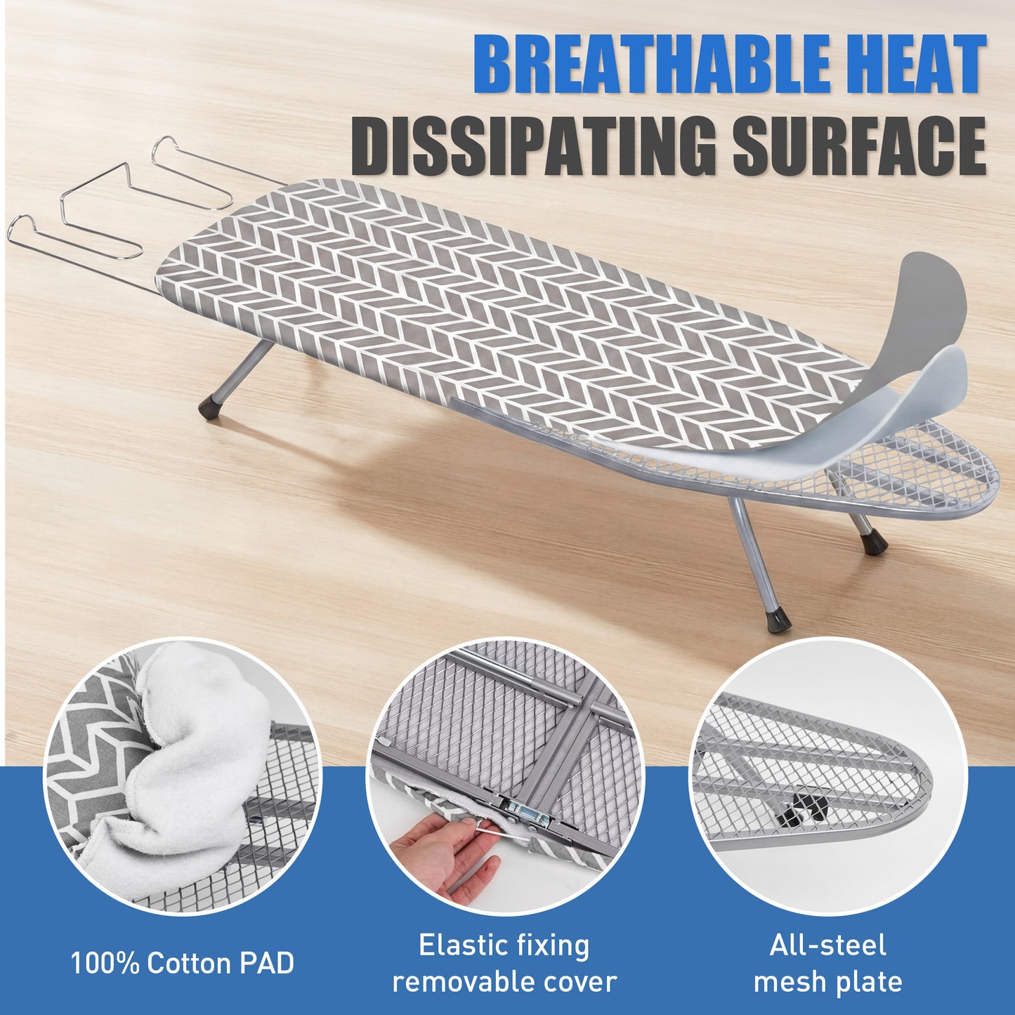 Riousery Tabletop Ironing Board, Steel Frame, Foldable Design with Iron Rest and Hanging Storage, Compact for Dorms & Apartments, 30"x12"x7"