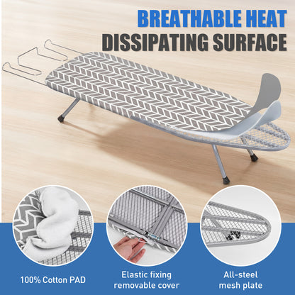 Riousery Tabletop Ironing Board, Steel Frame, Foldable Design with Iron Rest and Hanging Storage, Compact for Dorms & Apartments, 30"x12"x7"