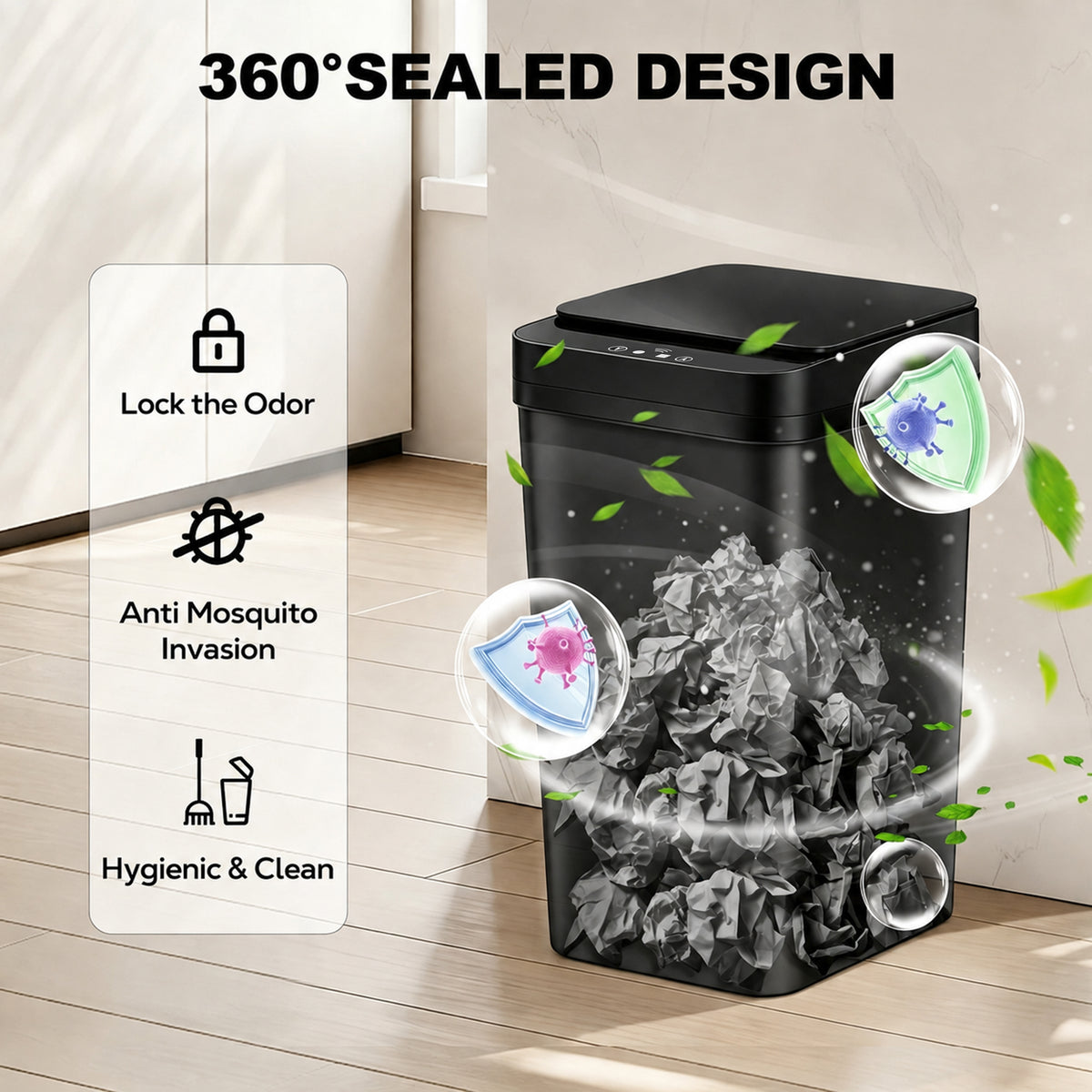 Riousery 2-Pack Touchless Bathroom Trash Can, 3.5-Gallon Slim Automatic Motion Sensor Garbage Can with Lid, Black