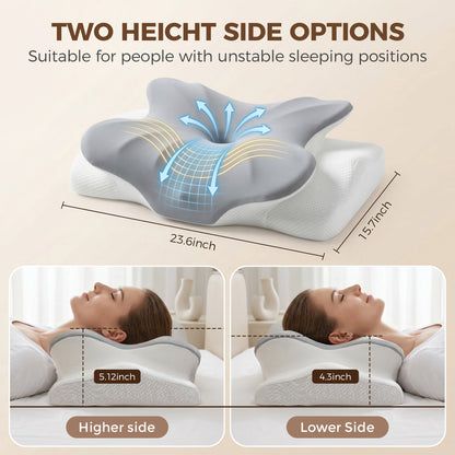 Riousery Ergonomic Cervical Pillow, Dual-Height Contoured Neck Support Pillow with Spine Alignment Bumps, Orthopedic Design for Back and Side Sleepers, White