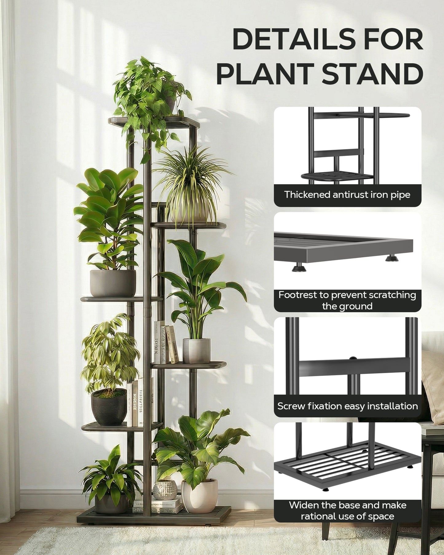 OHHANI Plant Stand Indoor Outdoor Corner 6 Tier Metal Plant Shelf Patio Plant Rack for Garden Corner Balcony Living Room