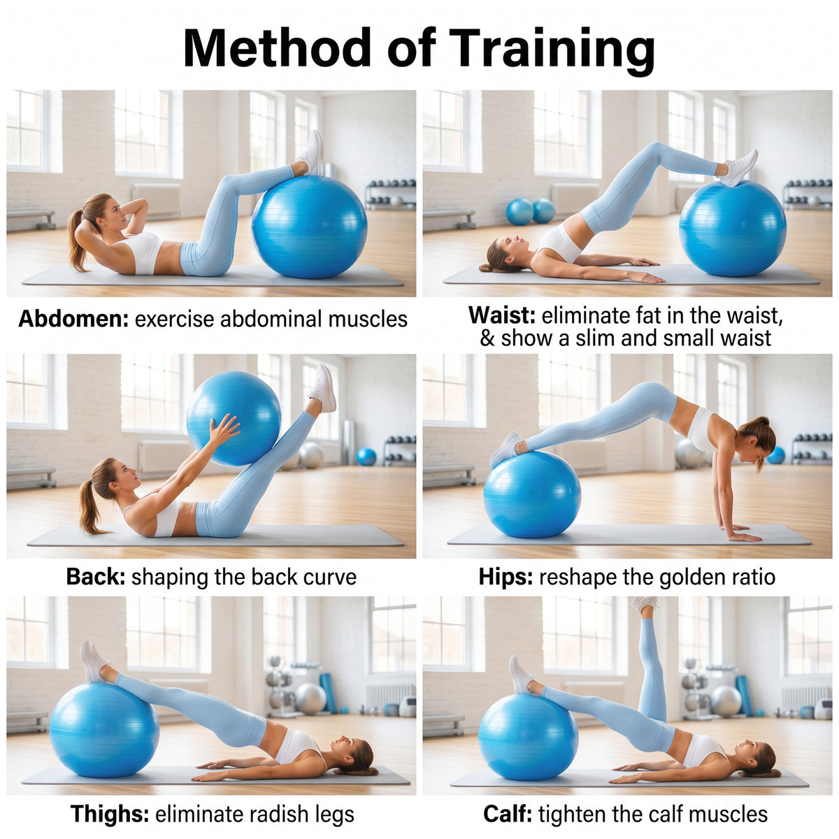 Feeray 29.5-Inch Exercise Yoga Ball, 2.5mm Thickened Stability Fitness Ball for Core Training, Blue