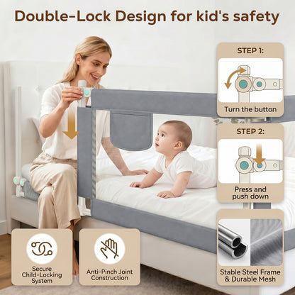 L-Shaped Toddler Bed Rail ,59in Extra Large Safety Fence, Universal Fit for Most Mattresses, Tool-Free Easy Installation, Gray