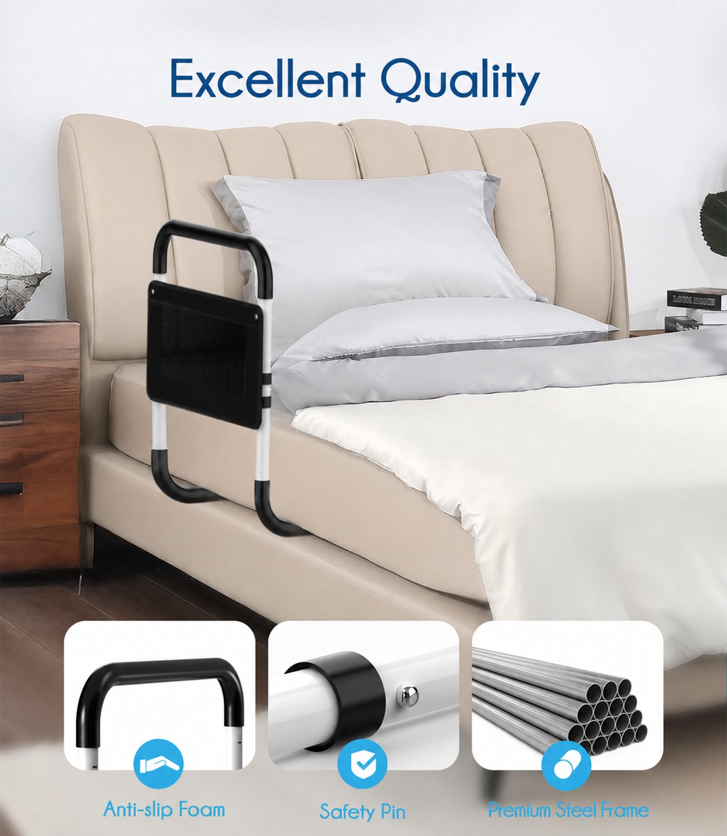 YCPINGC Bed Assist Rail for Seniors, for Elderly Adults Adjustable Safety Guard, with Storage Bag and Fixing Strap