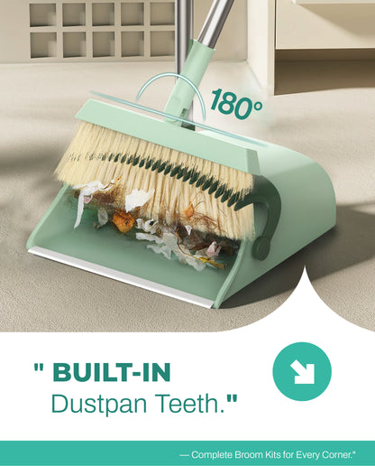 BIMZUC Broom and Dustpan Set for Home, Dustpan & Broom W/Comb, 51" Long Handle, Cyan Cleaning Tools