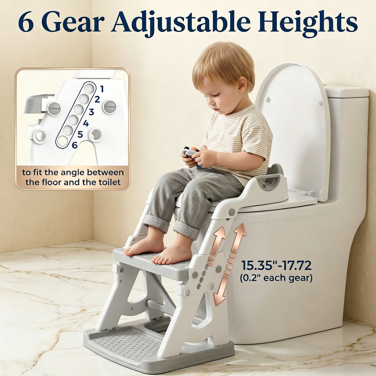 QRNYYOE Adjustable Potty Training Seat with Step Stool, Toddler Toilet Seat with Anti-Slip Step Ladder, Splash Guard for Boys & Girls, Space-Saving Foldable Design, Gray