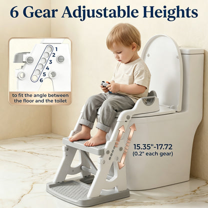 QRNYYOE Adjustable Potty Training Seat with Step Stool, Toddler Toilet Seat with Anti-Slip Step Ladder, Splash Guard for Boys & Girls, Space-Saving Foldable Design, Gray