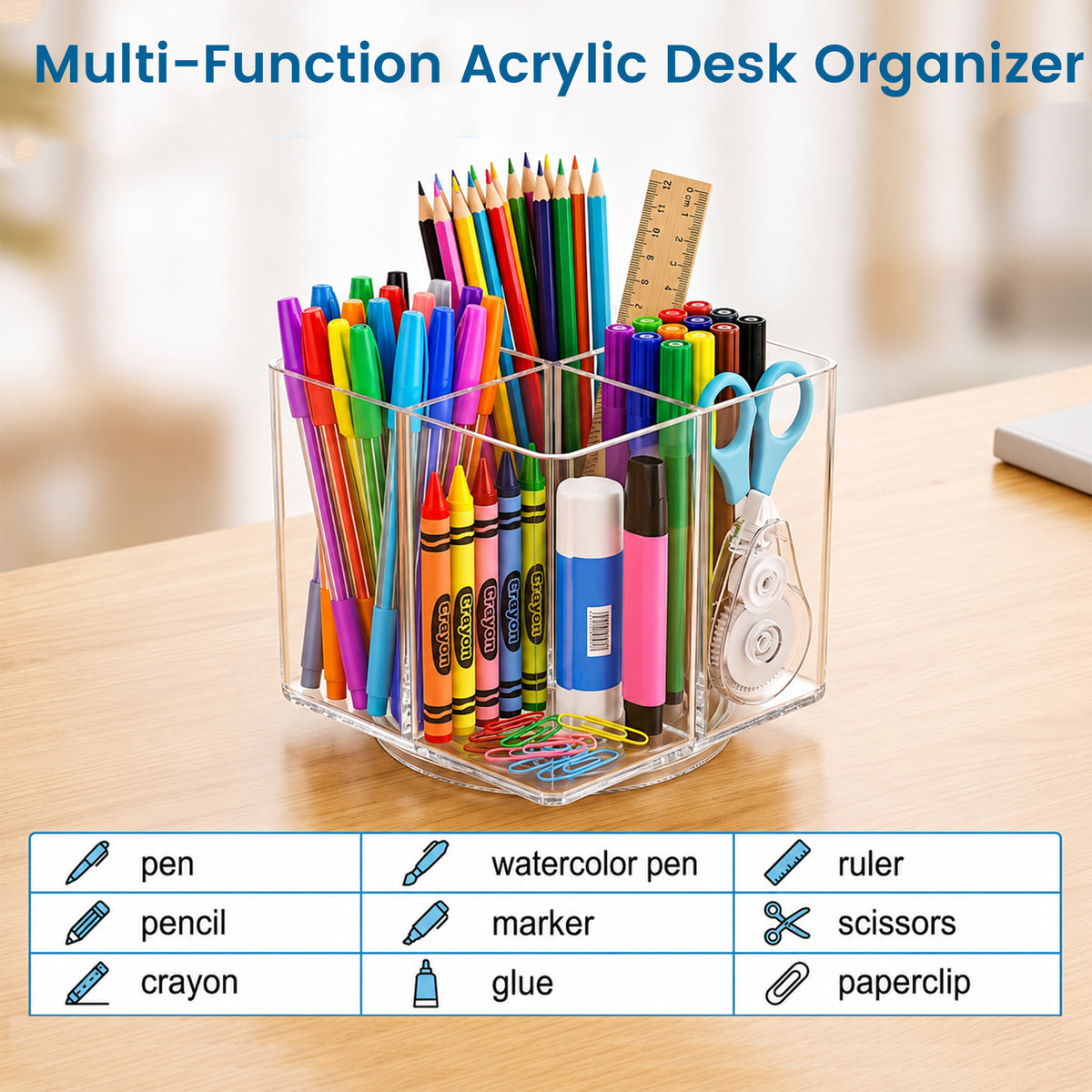 XSAPT Acrylic 4-Compartment Pen Holder, Clear, 1-Piece