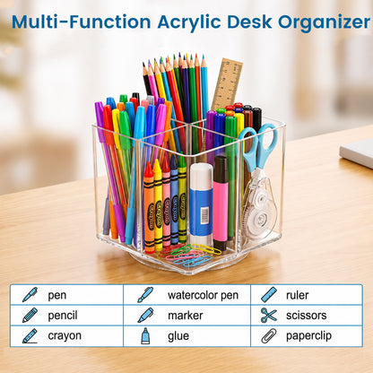 XSAPT Acrylic 4-Compartment Pen Holder, Clear, 1-Piece
