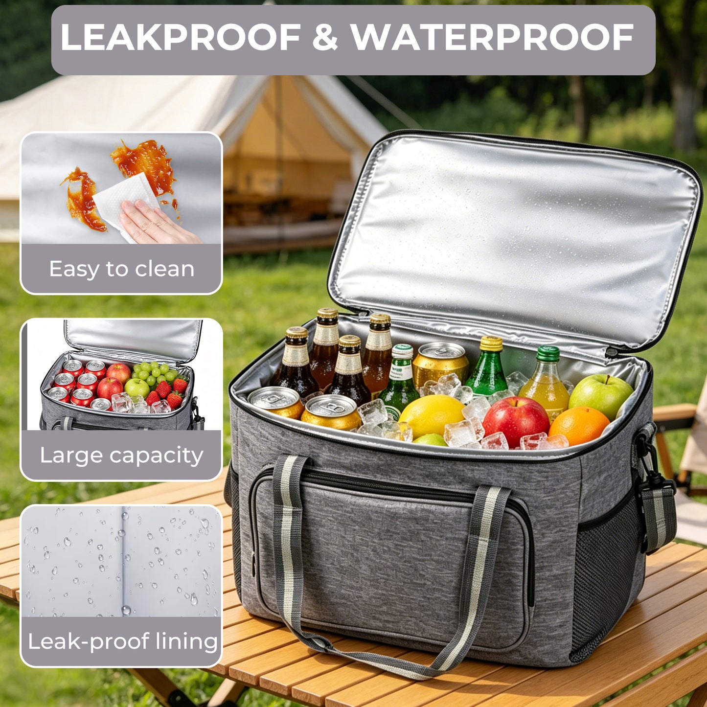 OHHANI Insulated Cooler Bag, 48 Can Leakproof 2-Compartment Camping Cooler with 24H Ice Retention, Soft Portable Cooler for Beach, Picnic, Hiking, Travel