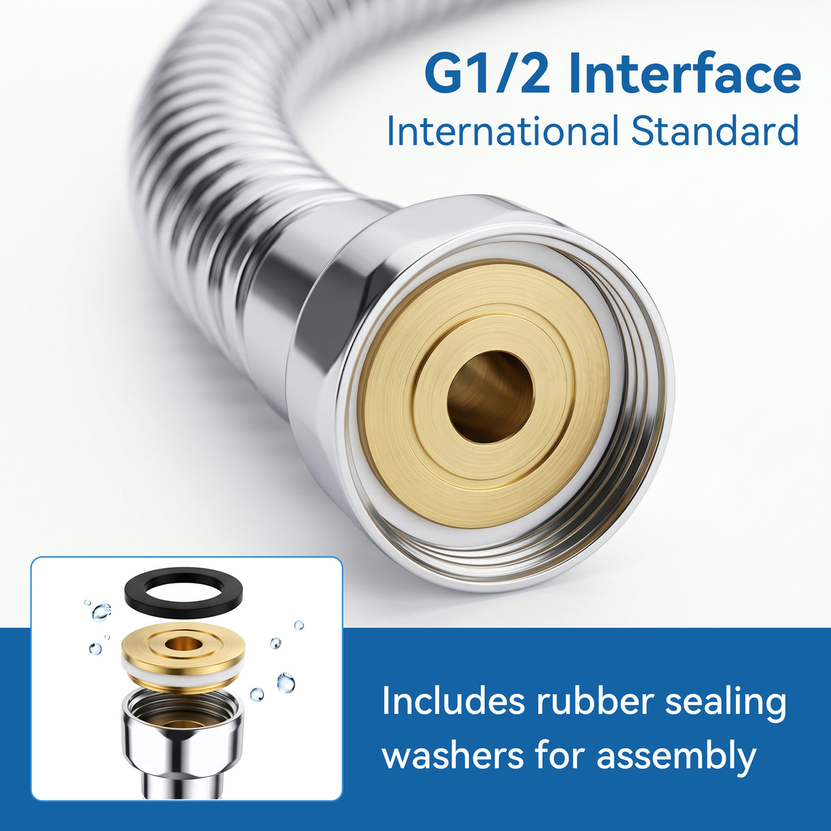 Lzsds 80-Inch 304 Stainless Steel Flexible Shower Hose with G1/2 Connection for Handheld Shower Heads, Chrome