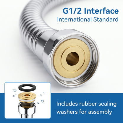 Lzsds 80-Inch 304 Stainless Steel Flexible Shower Hose with G1/2 Connection for Handheld Shower Heads, Chrome