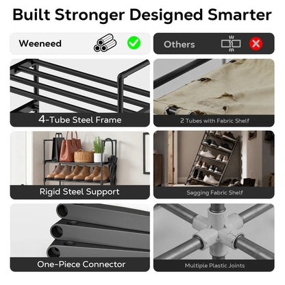 WEENEED 3-Tier All-Steel Shoe Rack, Stackable & Adjustable Metal Shoe Organizer for Entryway, Closet, or Bedroom, Heavy-Duty Storage Shelf for Boots and Heels