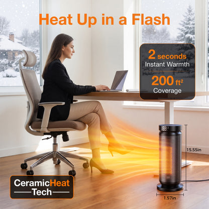Lairy 1500W Space Heater for Indoor, 16" Portable Electric Heater for Desk and Floor, 2 Heat Settings, ECO Thermostat, Oscillation, Timer, Black