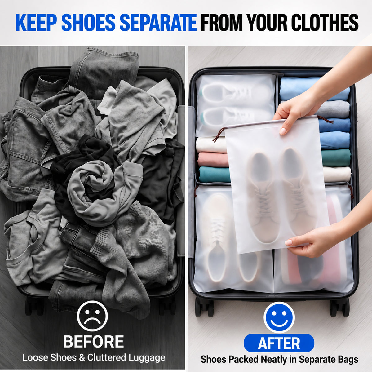 Riousery Shoe Bags for Travel, 30 Pack Thickened Clear Shoe Storage Bags with Drawstring, 15.7 x 11.8 Inch Waterproof Dustproof Shoe Pouches for Men Women