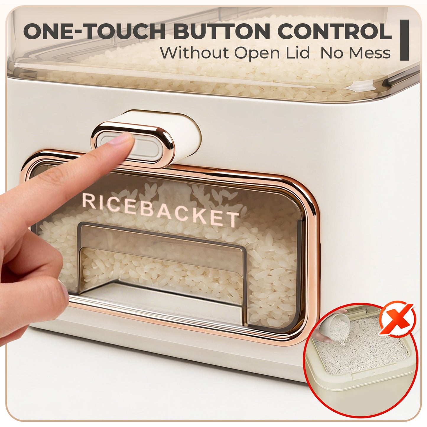 Riousery Rice Dispenser, 25 lb Cereal Storage Container with Built-In Freshener Box, Sealed One-Touch Rice Dispenser for Pantry
